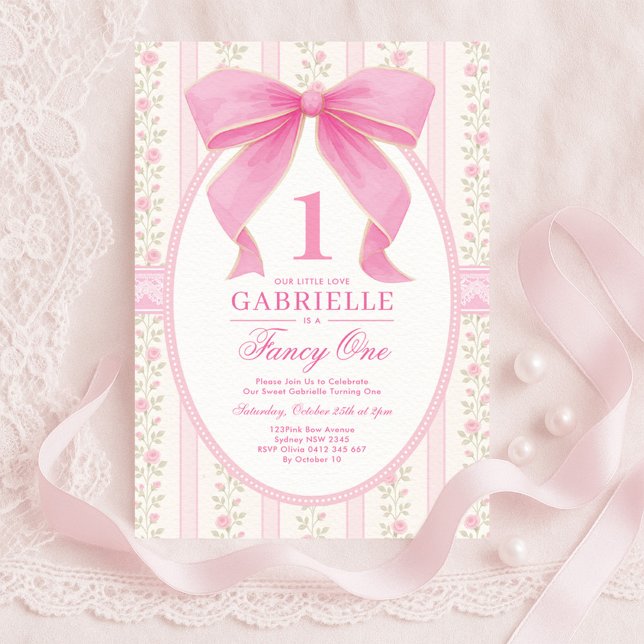 Elegant Pink Bow Fancy One Love Shack 1st Birthday Invitation (Creator Uploaded)