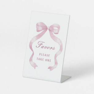 Elegant Pink Bow Favors Pedestal Sign