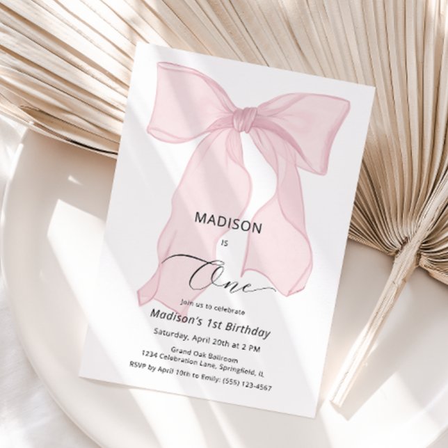 Elegant Pink Bow First Birthday  Invitation (Creator Uploaded)