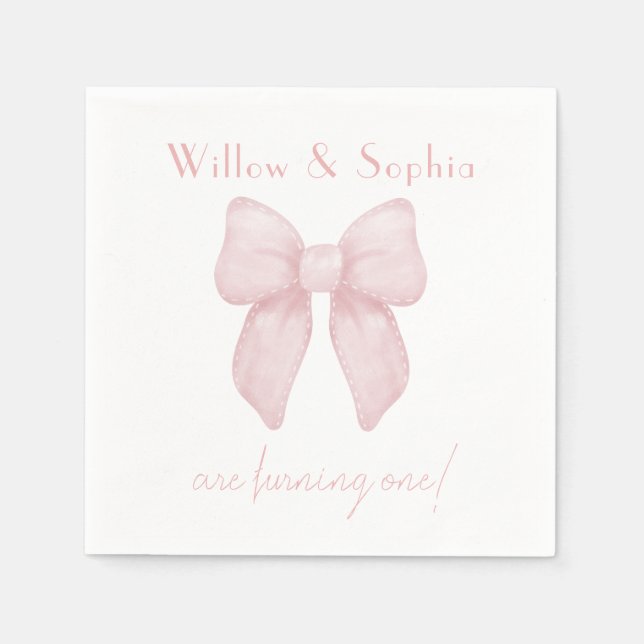 Elegant Pink Bow First Birthday Napkin (Front)