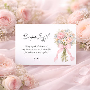 Elegant Pink Bow Floral Baby Shower Diaper Raffle Enclosure Card