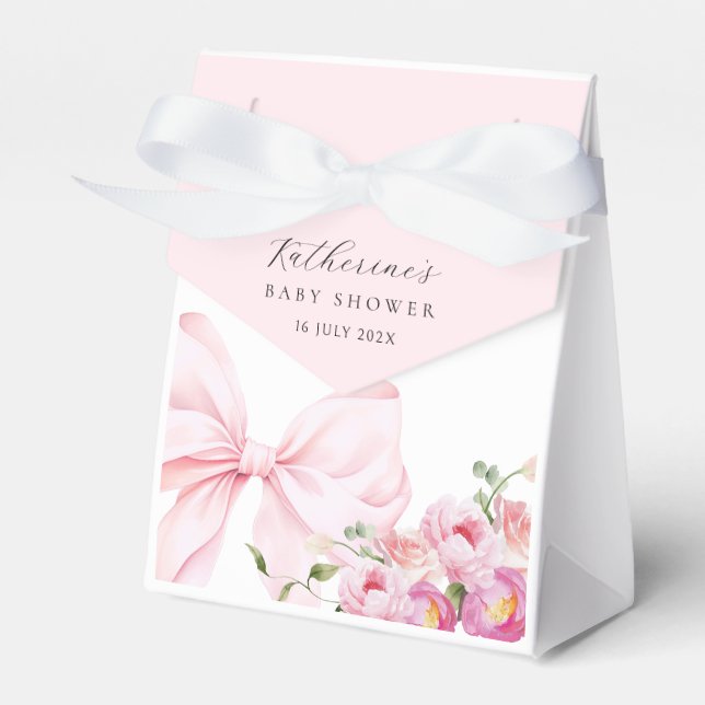  Elegant Pink Bow Floral Baby Shower Favour Box (Front Side)