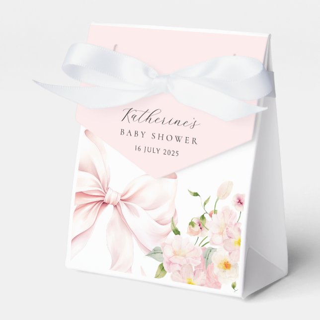  Elegant Pink Bow Floral Baby Shower Favour Box (Front Side)