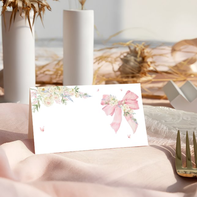 Elegant Pink Bow Floral  Place Card (Creator Uploaded)