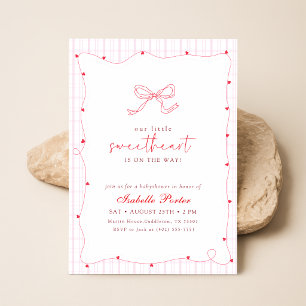 Elegant Pink Bow Gingham Sweetheart Baby Shower Invitation