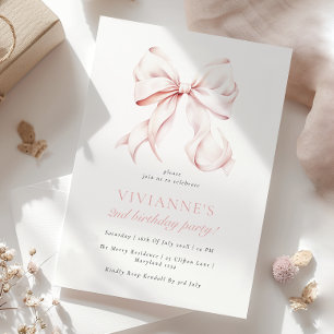 Elegant Pink Bow Girl 2nd Birthday Invitation