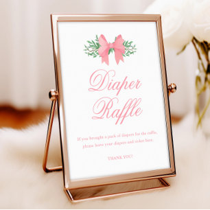 Elegant Pink Bow Girl Baby Shower Diaper Raffle Poster