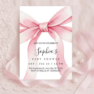 Elegant Pink Bow Girl Baby Shower Invitation