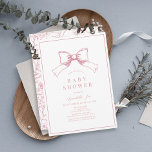 Elegant Pink Bow Girl Baby Shower Invitation<br><div class="desc">This elegant baby shower invitation features a pink bow/ribbon. The reverse side features a white background with floral patterns in pink. Personalise it for your needs. You can find matching products at my store.</div>