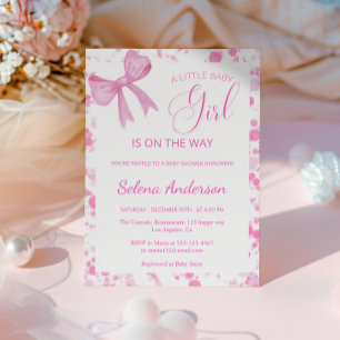 Elegant Pink Bow Girl Baby Shower Invitation      