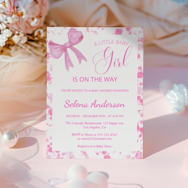 Elegant Pink Bow Girl Baby Shower Invitation       (Creator Uploaded)