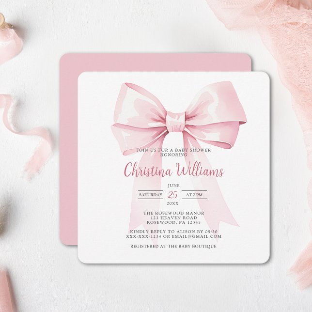 Elegant Pink Bow Girl Baby Shower Invitation (Creator Uploaded)