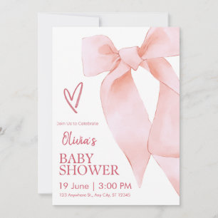 Elegant Pink Bow Girl Baby Shower Invitation
