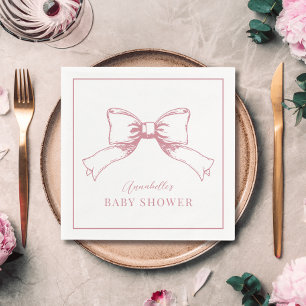 Elegant Pink Bow Girl Baby Shower Napkin