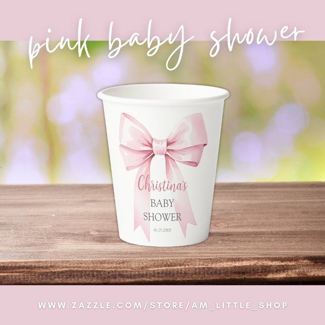 Elegant Pink Bow Girl Baby Shower Paper Cups (Creator Uploaded)