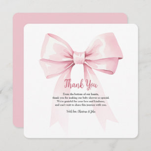 Elegant Pink Bow Girl Baby Shower Thank You Card