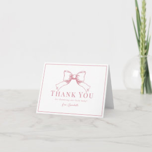 Elegant Pink Bow Girl Baby Shower Thank You Card