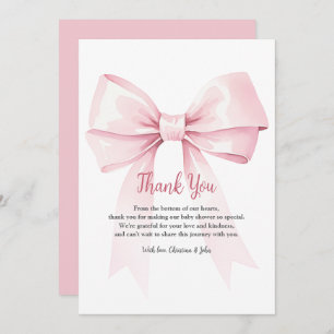 Elegant Pink Bow Girl Baby Shower Thank You Card