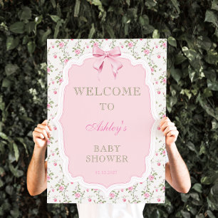 Elegant Pink Bow Girl Baby Shower Welcome Poster