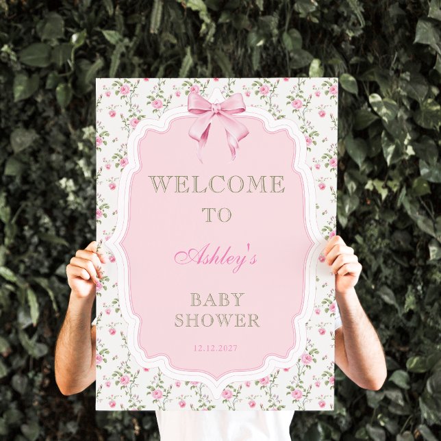 Elegant Pink Bow Girl Baby Shower Welcome Poster (Creator Uploaded)