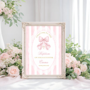 Elegant Pink Bow Girl Baptism Welcome Poster
