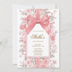 Elegant Pink Bow Girl Birthday Invitation