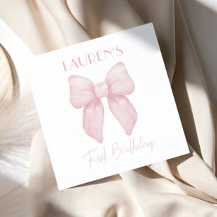 Elegant Pink Bow Girl First Birthday Napkin