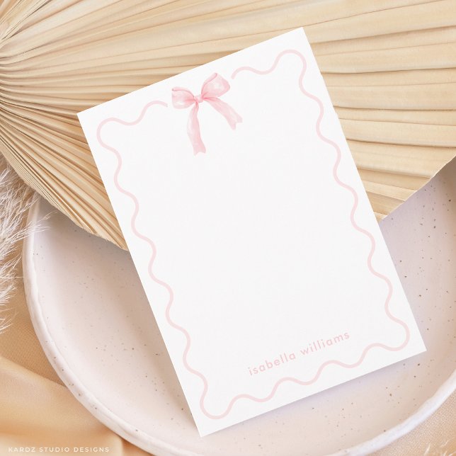 Elegant Pink Bow Girl Personalised Note Card (The front of the card is shown at a 3.5 x 5 inch size. Choose size, paper, + corner style.
)
