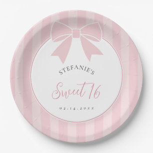 Elegant Pink Bow Girl Sweet 16 Birthday Party Paper Plate