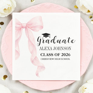 Elegant Pink Bow Graduation Cap Graduate Napkin