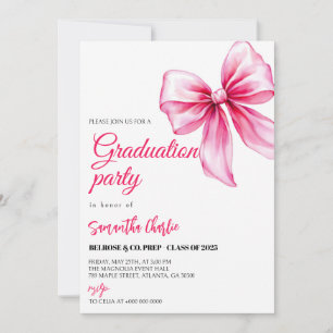 Elegant Pink Bow Graduation  Invitation