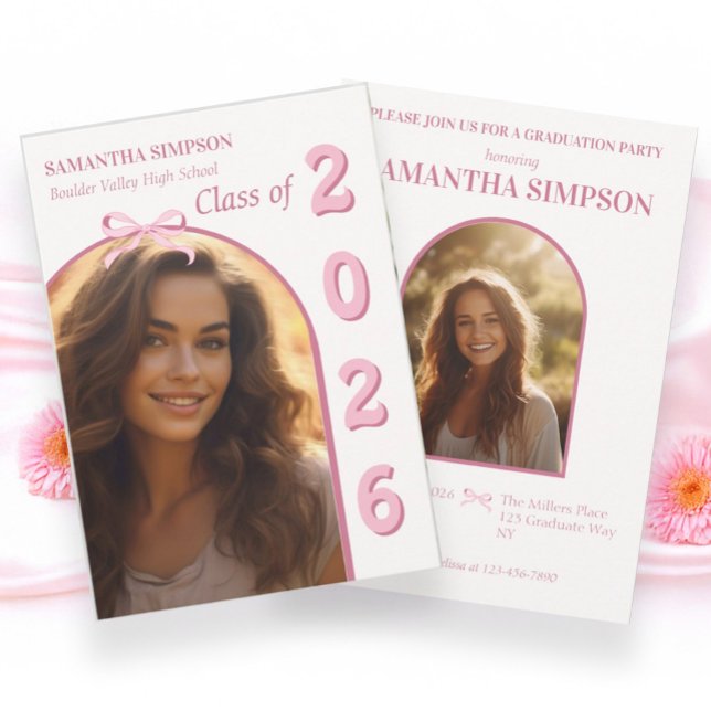 Elegant Pink Bow Graduation Invitation (Creator Uploaded)