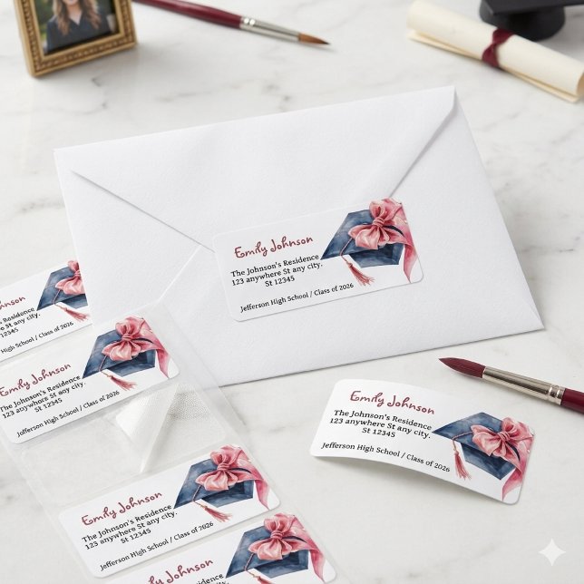 Elegant Pink Bow Graduation  Label (Creator Uploaded)
