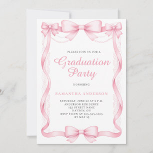 Elegant Pink Bow Graduation Party Invitation
