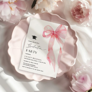 Elegant Pink Bow Graduation Party Invitation