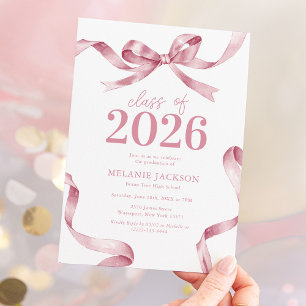 Elegant Pink Bow Graduation Party Invitation