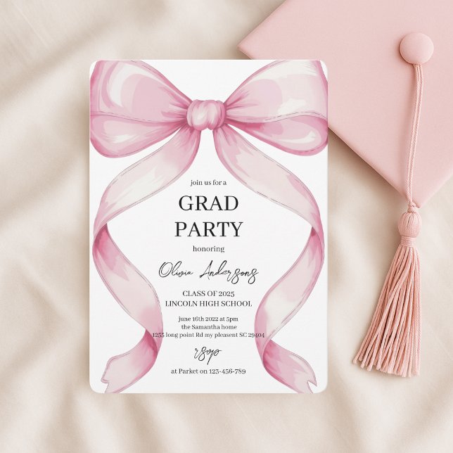 Elegant Pink Bow Graduation Party Invitation (Creator Uploaded)