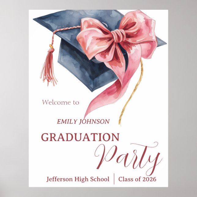 Elegant Pink Bow Graduation Party  Poster (Front)