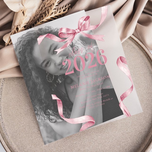 Elegant Pink Bow Graduation Party Vellum Invitations (Creator Uploaded)