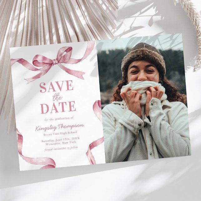 Elegant Pink Bow Graduation Save the Date (Creator Uploaded)