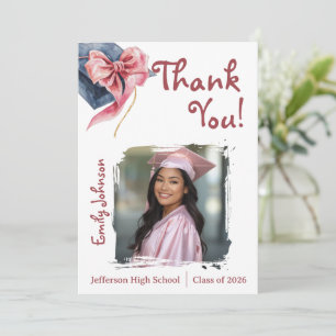 Elegant Pink Bow Graduation Thank You Card 