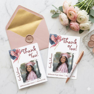 Elegant Pink Bow Graduation Thank You Card 
