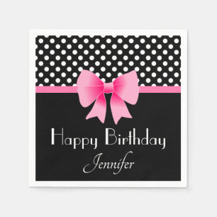Elegant Pink Bow happy Birthday Napkin