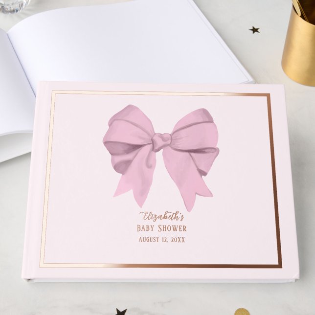 Elegant Pink Bow It's a Girl Baby Shower Rose Gold Guest Book (Creator Uploaded)