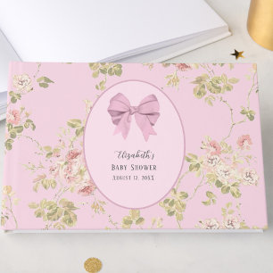 Elegant Pink Bow It's a Girl Floral Baby Shower Guest Book
