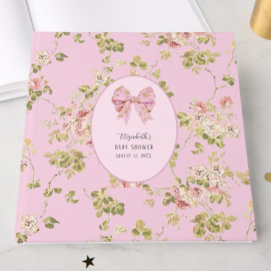 Elegant Pink Bow It's a Girl Floral Baby Shower  Guest Book