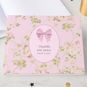 Elegant Pink Bow It's a Girl Floral Baby Shower  Guest Book