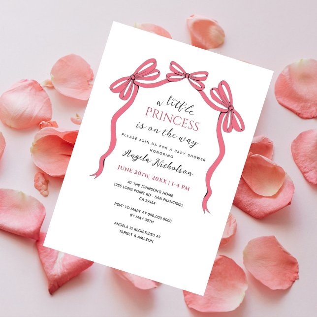 Elegant Pink Bow Little Princess Girl Baby Shower Invitation (Creator Uploaded)