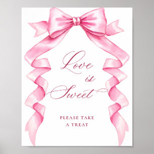 Elegant Pink Bow Love is Sweet Wedding Sign