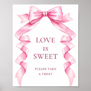 Elegant Pink Bow Love is Sweet Wedding Sign